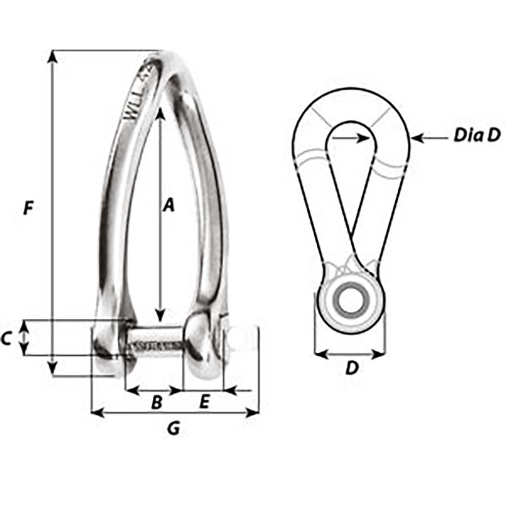 Wichard Captive Pin Twisted Shackle - Diameter 5mm - 3/16" [1422W]